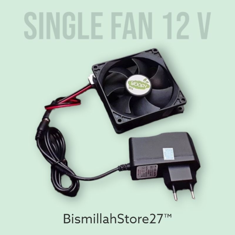 Kipas pendingin single fan 8x8cm + adaptor 12v berkualitas (holder opsional)