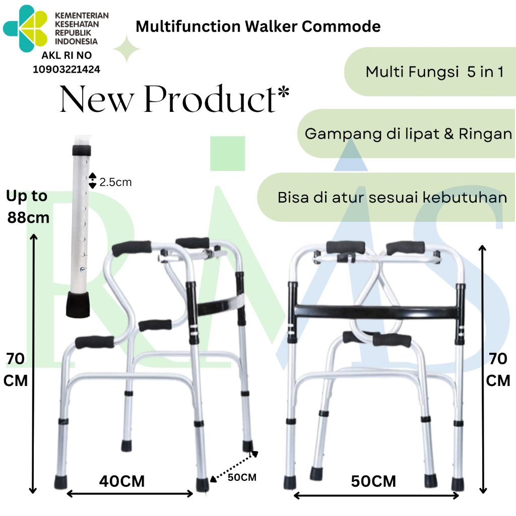 Kursi mandi lansia 5 in 1 WKR964L RMS / Multifunction Shower Chair Commode Chair / Walker 5 in 1 Exclusive