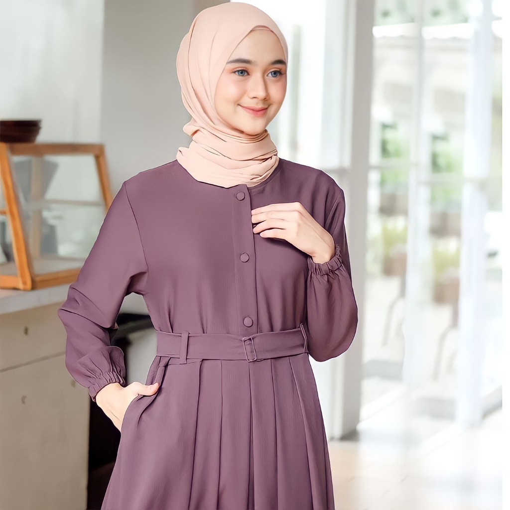 Gamis Monna Dress Sandira Belt Busui Friendly Syar'i Muslimah Terbaru Moscrepe Premium