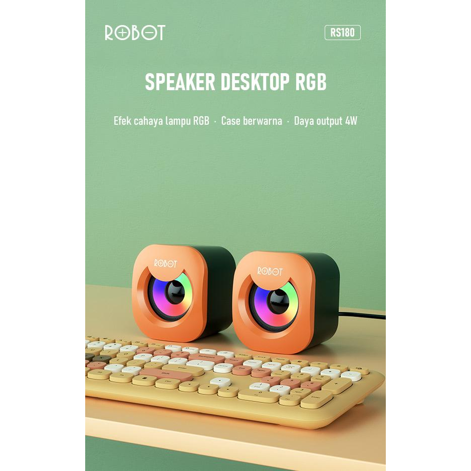 ROBOT Speaker USB RS180 Multimedia Portable / Speaker Music Mini for Gaming Computer Laptop etc Original - Garansi Resmi 1 Tahun