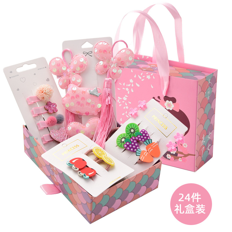 (Hello Girl)F239 Set Gift Box Jepit Ikat Rambut Anak Perempuan Gaya Korea Import