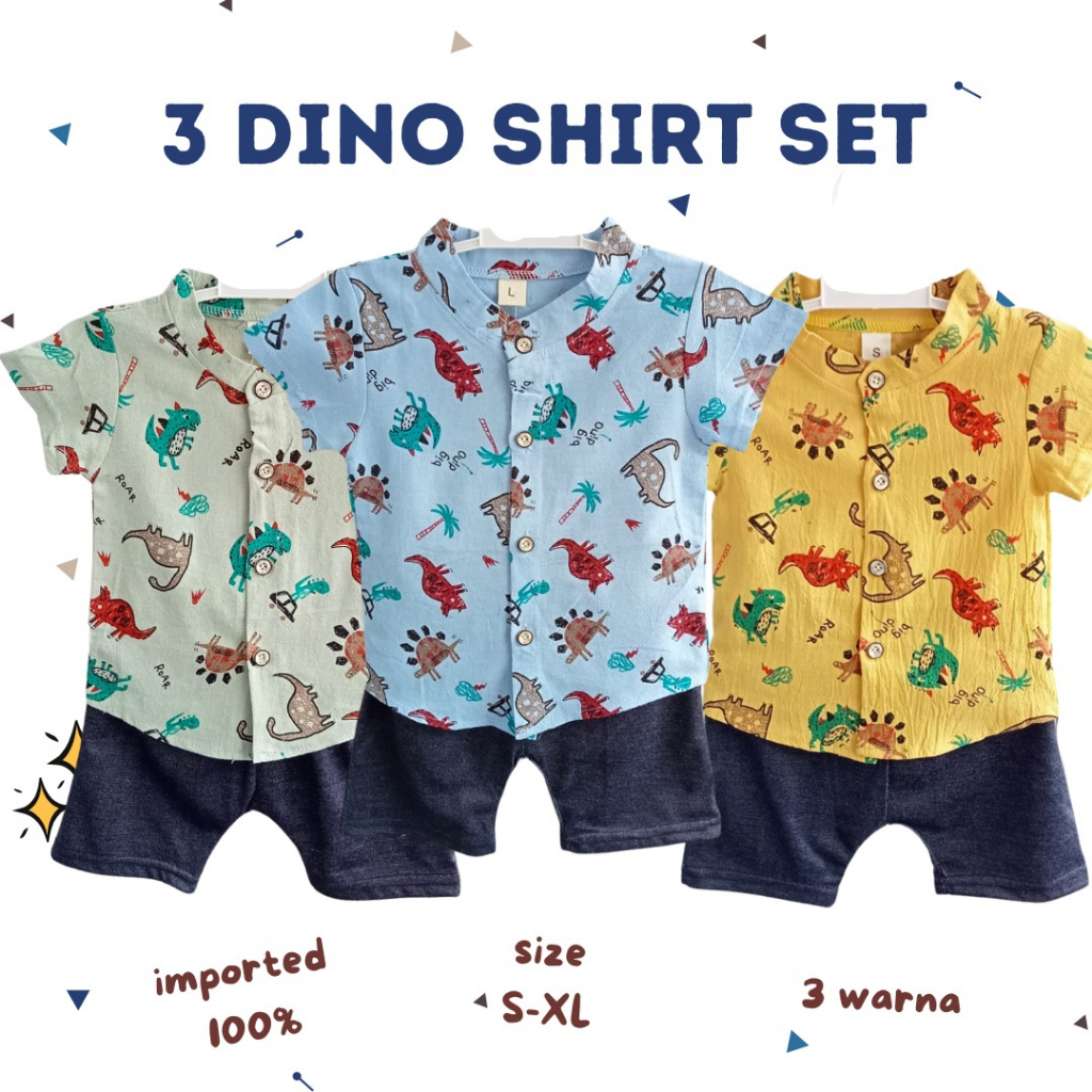 Import FULLPRINT 3D DINO shirt set kemeja anak import laki laki 0-4tahun baju pergi kerah setelan import anak laki laki