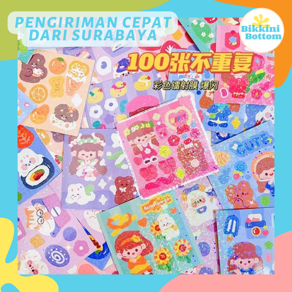 100 Lembar Sticker Momo Gliter New Sticker Momo Lucu