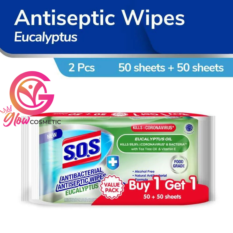 SOS Antibacterial Antiseptic Wipes Eucalyptus 50s+50s Banded