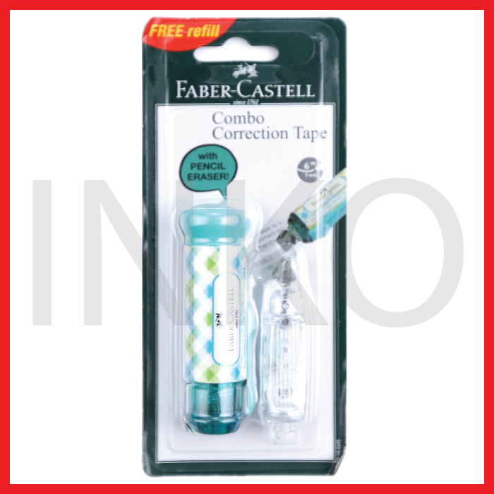 

FABER CASTELL COMBO CORRECTION TAPE WITH PENCIL ERASER GREEN CHECKERED