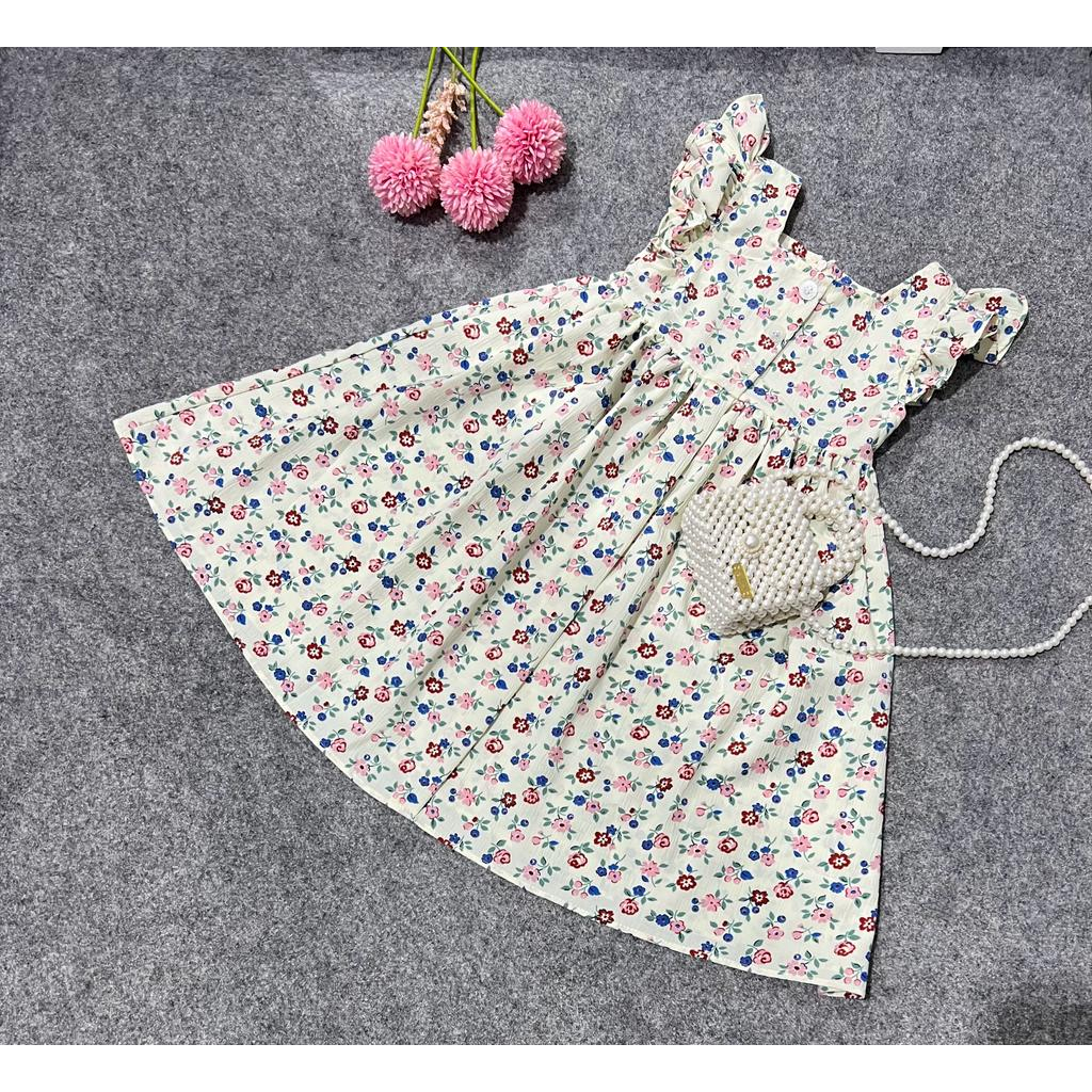 Jimmedy.id - Dress Anak Perempuan Bunga Kecil Bahan Crincle Premium Untuk Umur 3 - 7 Tahun