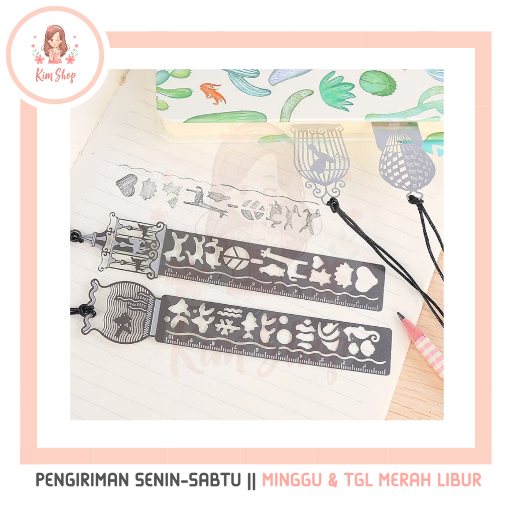 

KIM SHOP - Penggaris Pembatas Buku Besi Bergambar Pola Metal Ruler Bookmark Design