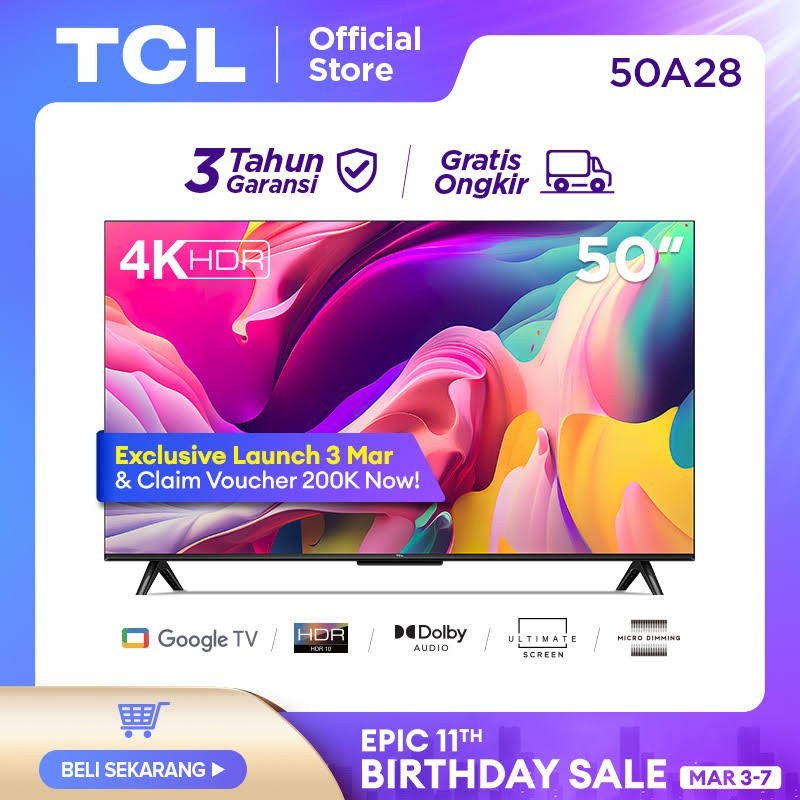TCL 50A28 GOOGLE TV 50 INCH 4K UHD - DOLBY AUDIO - GOOGLE ASSISTANT(sm spek 50A30)
