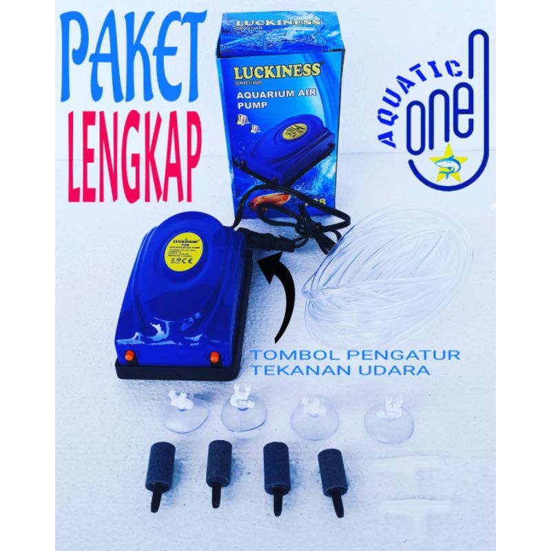 PAKET LENGKAP LUCKINESS  728  aerator lubang 2 aquarium airpump air pump akuraium full set komplit mesin gelembung udara