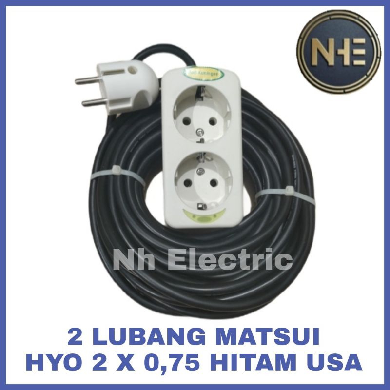Stop Kontak Matsui 1,2,3,4,5,6 Lubang + Kabel Hyo 2x0,75 Hitam 25,30,35,40,45 Meter