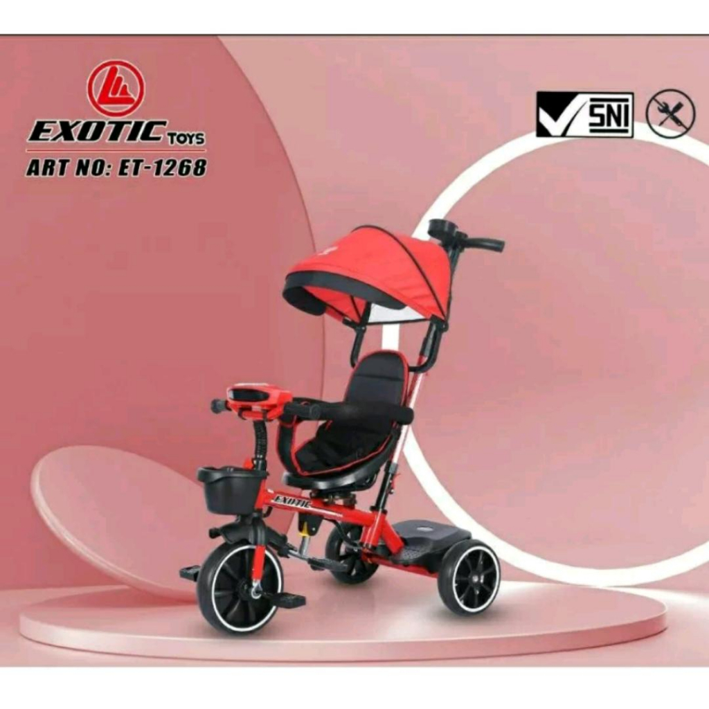 Sepeda Anak RODA TIGA EXOTIC ET 1268 sepeda stroller fitur MUSIK / kursi 2 arah / tongkat setir dan ada kanopy