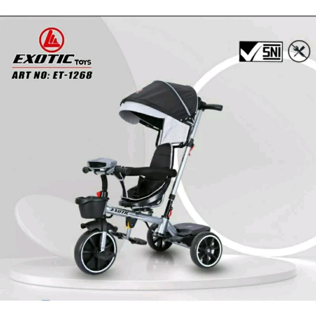 Sepeda Anak RODA TIGA EXOTIC ET 1268 sepeda stroller fitur MUSIK / kursi 2 arah / tongkat setir dan ada kanopy