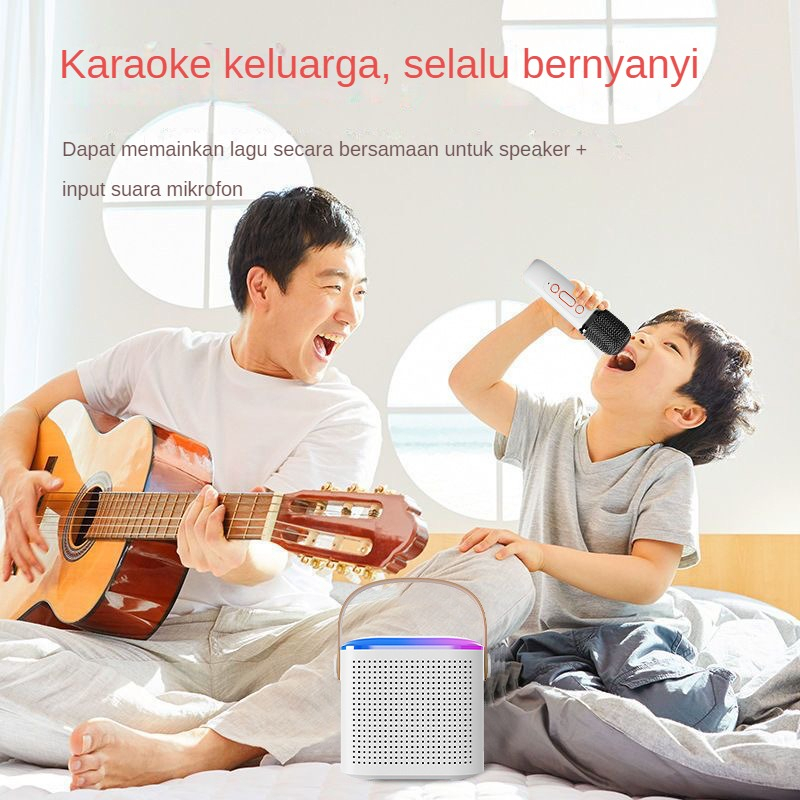 2 Mic Speaker bluetooth karaoke mini ori full bass RGB portable wireless (Dapat terhubung ke HP/TV) - Garansi 1 tahun