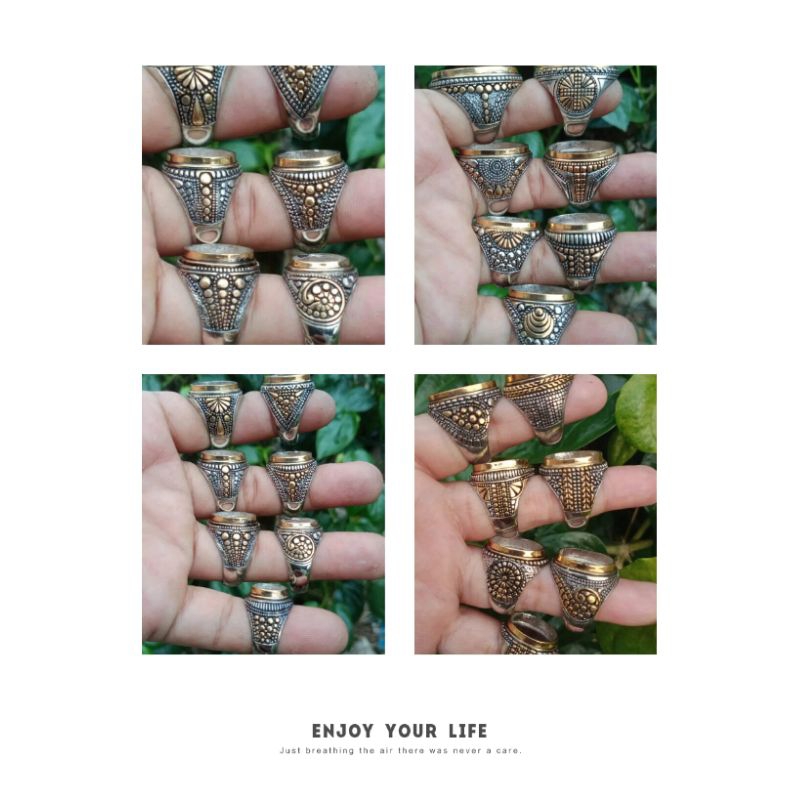 kodian Ring Tanam Alpaka Motif Armadillo kombinasi kuning dan hitaman