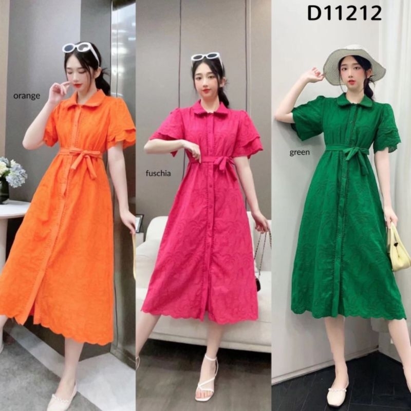 Premium Eyelet Shirt Dress with Tie Belt