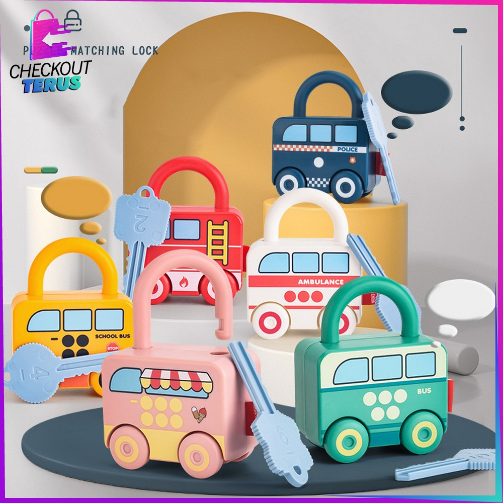 CT M318 Mainan Kunci Gembok Motif Transportasi Mainan Puzzle Key Set Anak Mainan Edukasi Anak Puzzle Matching Lock Import