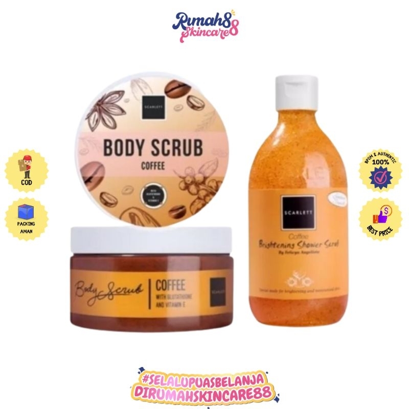 SCARLETT Whitening Coffee Edition Series NEW (Body Scrub 250ml / Shower Scrub Gel 300ml) BPOM