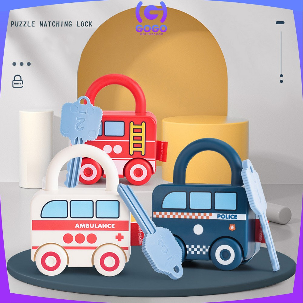 GOGO-M318 Mainan Puzzle Key Set Anak Mainan Kunci Gembok Motif Transportasi / Mainan Edukasi Anak Puzzle Matching Lock / Key Lock Car Kids Import