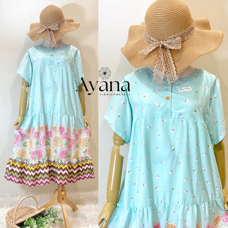 Daster susun Rempel Busui Jumbo Ld 128-130 Midi dress bunga bahan rayon premium panjang dibawah lutu