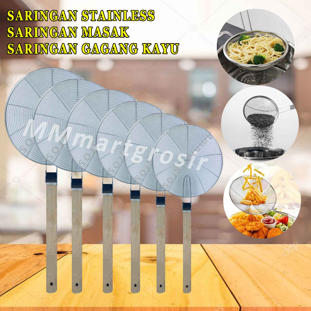 Saringan Stainless / Saringan Gagang Kayu / Saringan Masak / Penyaring Masakan / Serbaguna
