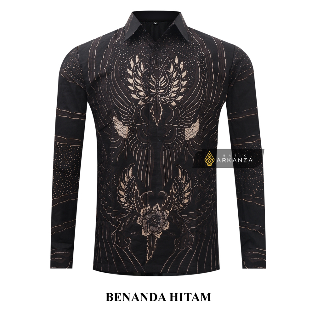 BATIK ARKANZA Motif BENANDA HITAM Hem Atasan Kemeja Baju Batik Pria Cowok Laki Laki Slimfit Full Lapis Furing Lengan Panjang Lengan Pendek Original Asli