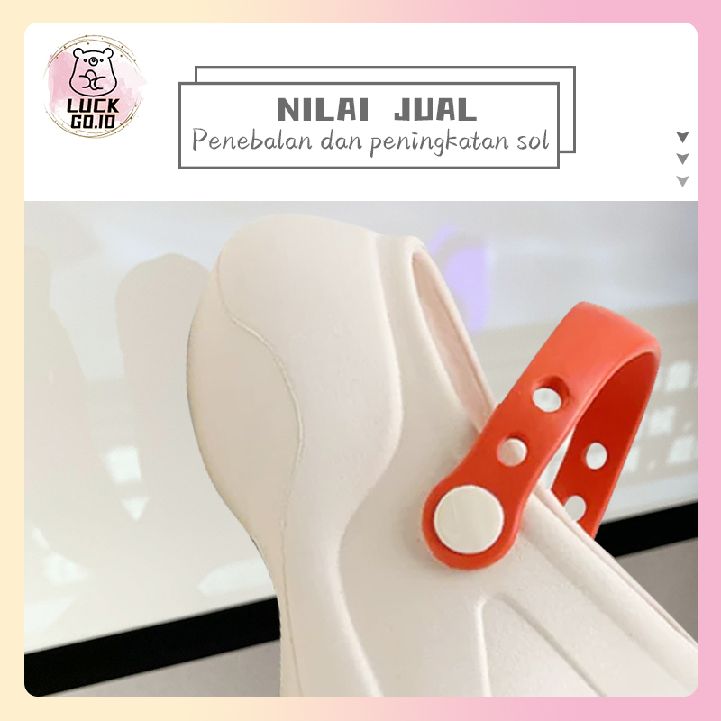 Sandal Fuji Wanita Wedges Import Terbaru Platfrom Tebal Jibbitz Sandal Selop Kekinian Sendal Cewek Perempuan Baim Lucu Rumah Santai Stiker 3D Karet Empuk Eva