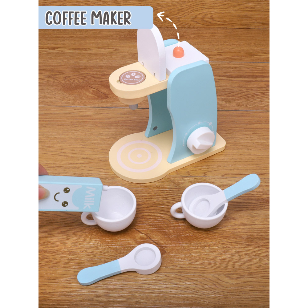 Mainan Anak Wooden Toys Bahan Kayu Juicer Mixer Coffee Bread Maker Masak Dapur