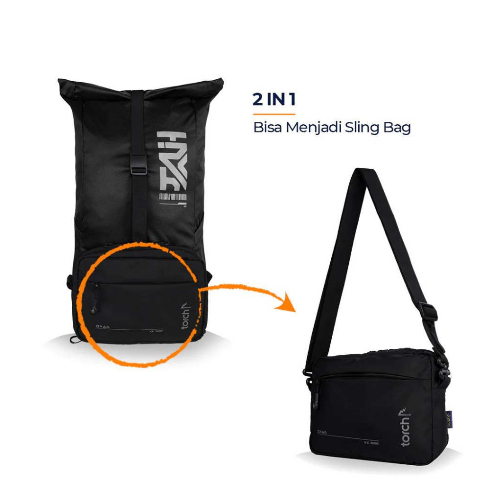 Gramedia Bandung - torch - Guild Gamer 2 in 1 (Sling Bag & Foldable Backpack) - Black
