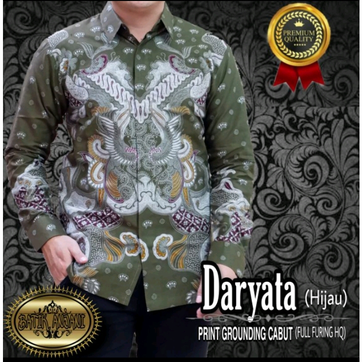 DARYATA HIJAU BARU..KEMJA ATASAN HEM PRIA BAJU BATIK LENGAN PANJANG LAPIS FURING KATUN PREMIUM