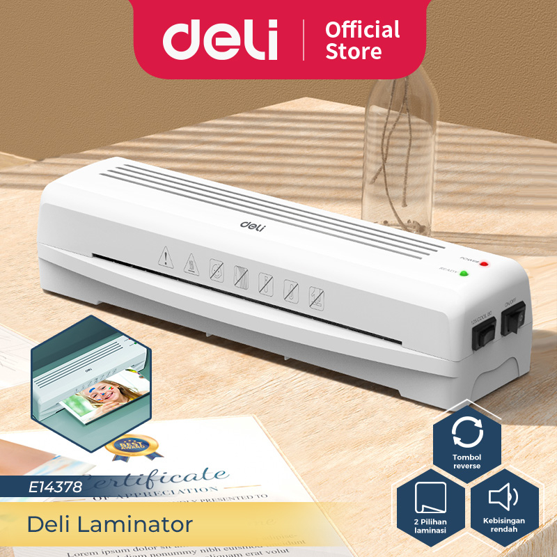 Deli Laminator Mesin Laminating A4 80-125 Mic Laminasi Hot & Cold Foto Dokumen E14378