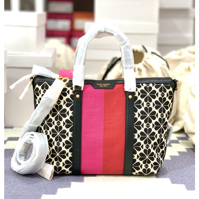 Tas Branded ori jacquard spade flower cream multi