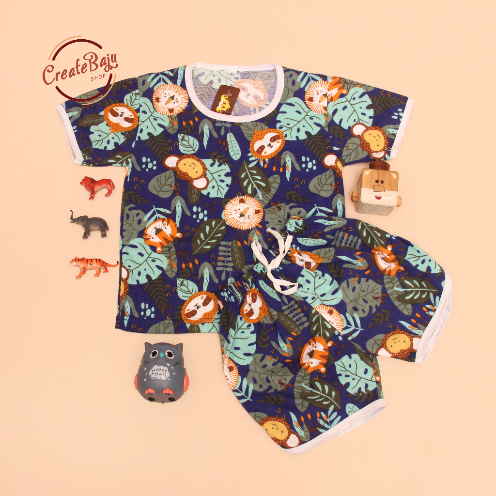 PROMO 7.7 SETELAN ANAK MOTIF TIGER SETELAN ANAK POLOS UNISEX LENGAN PENDEK