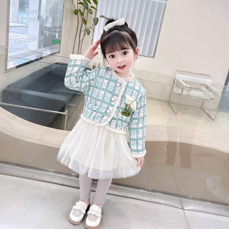 Setelan 3in1 Jaket Cardigan Premium Dress Tutu Import Set Outer Celana Stoking Anak Perempuan