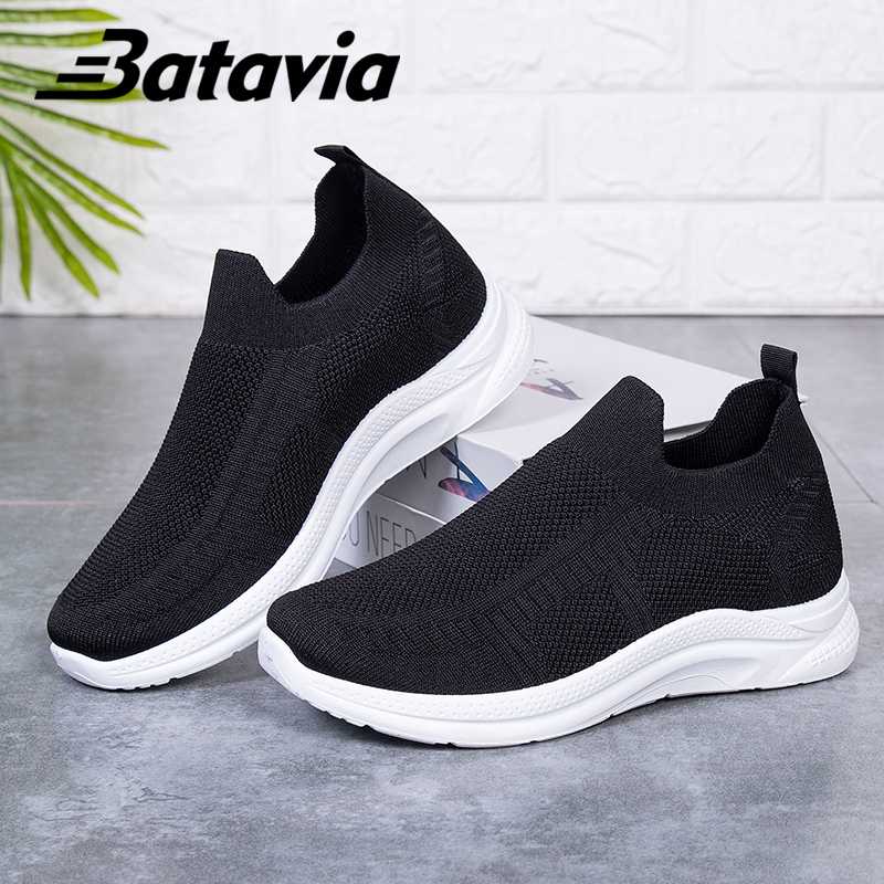 (COD)Batavia Baru Grosir Wanita Rajutan Sepatu Lembut Bernapas Sepatu Olahraga Tahan Aus Mahasiswa Sepatu Kasual Lembut Sole  P3 A106 P4 N5