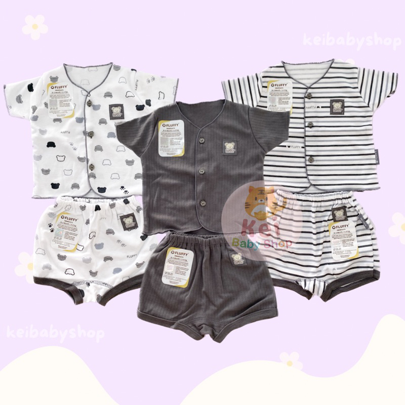 Fluffy Setelan Baju Pendek Celana Pendek Bayi Newborn / Set Baju Bayi Fluffy Bold Series