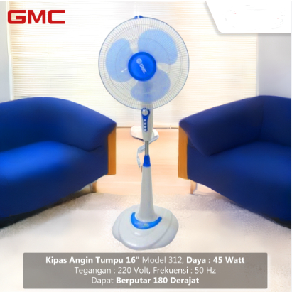 Stand Fan GMC 312 16 in Kipas Angin Berdiri Kaki Bulat GMC 312 Murah Original GMC