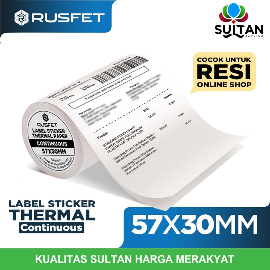 

Label Sticker Thermal CONTINUOUS Rusfet 57x30 mm Barcode Resi Online