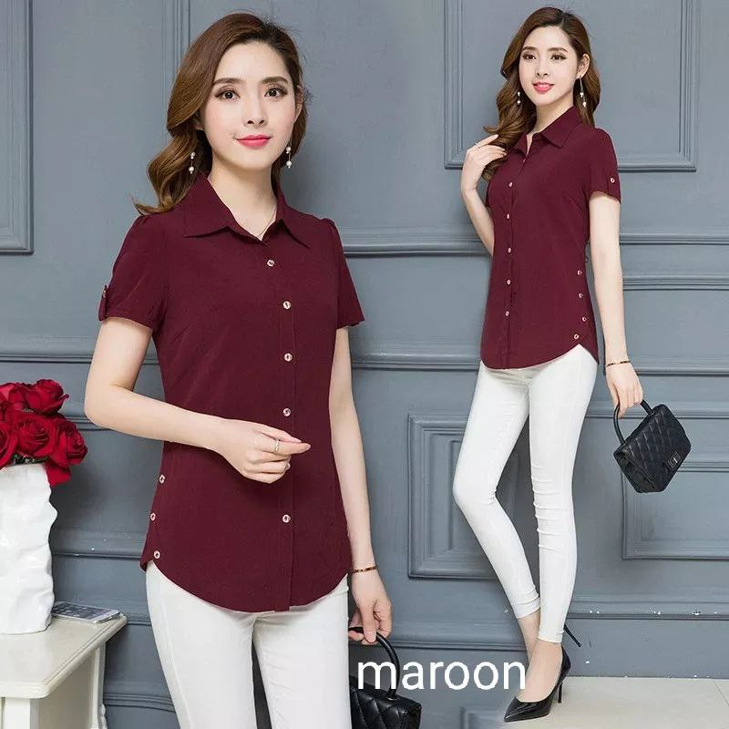 REAL VIDEO!!! ME2329 Kemeja Lengan Pendek Button Yuna SIZE M - 4XL 4WARNA / CF / Kemeja Kantor / Baj