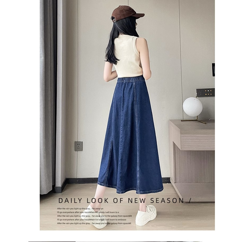 Rok Jeans Panjang melar Wanita rok button denim highwaist rok maxi jeans korea style kekinian 2023