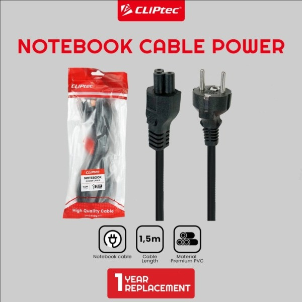 Kabel Power Notebook CLIPtec Tebal 1.5m - Notebook Cable Power 1.5m