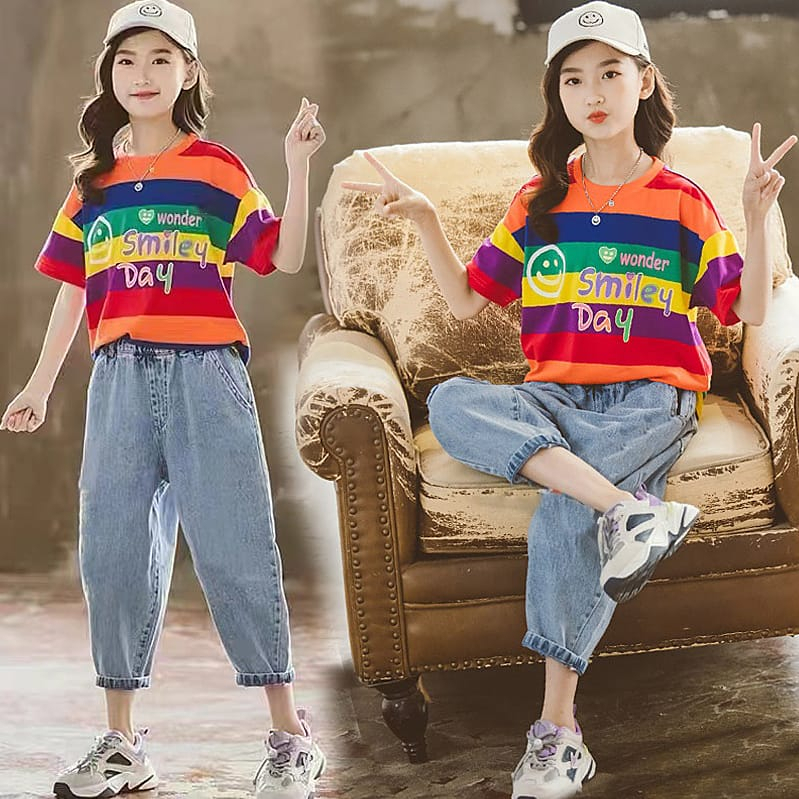 Setelan Anak Perempuan Casual Rainbow Wonder Smiley Day