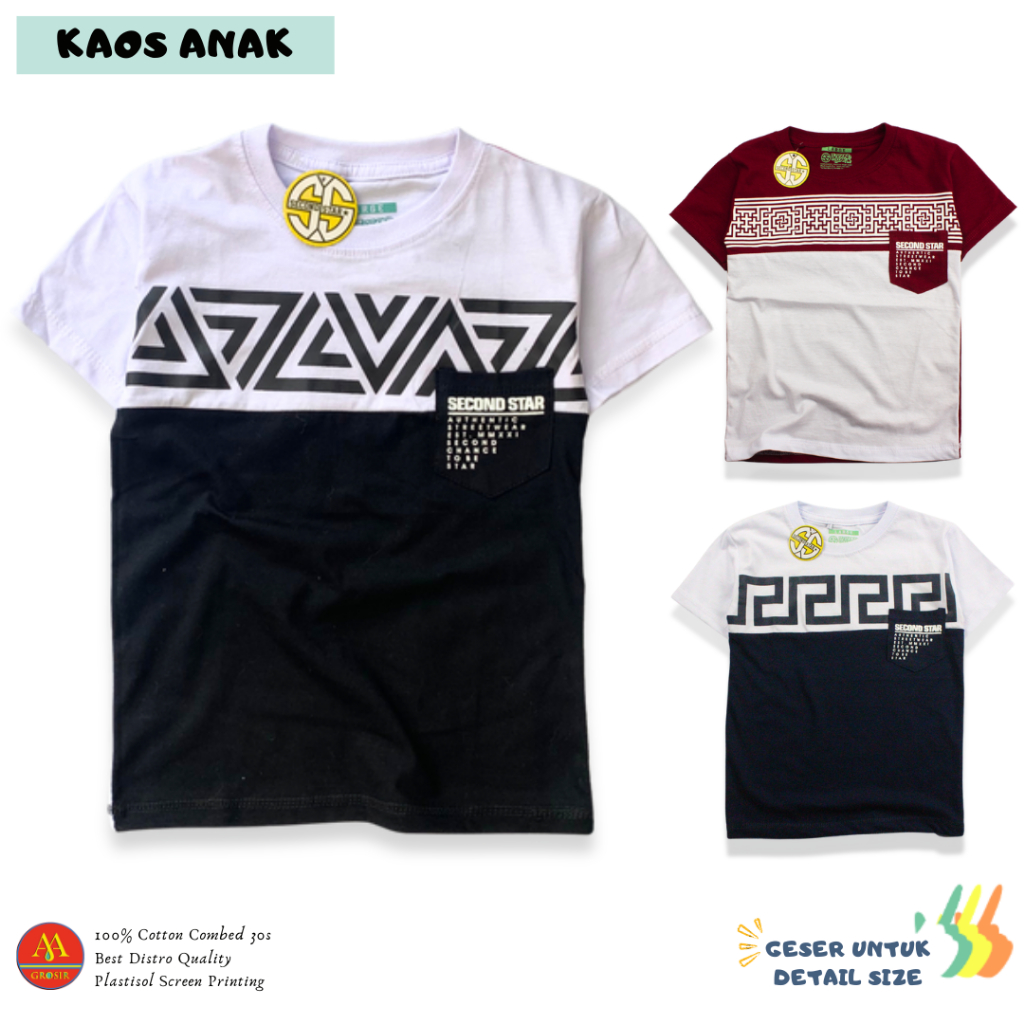 Secondstar Baju Kaos Distro Kombinasi Anak Laki laki Umur 1-12 Tahun Bahan Cotton -AMR148