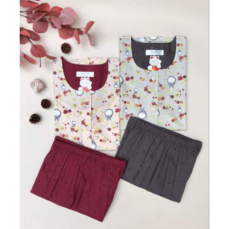 Piyama niqta motif totoro mushroom
