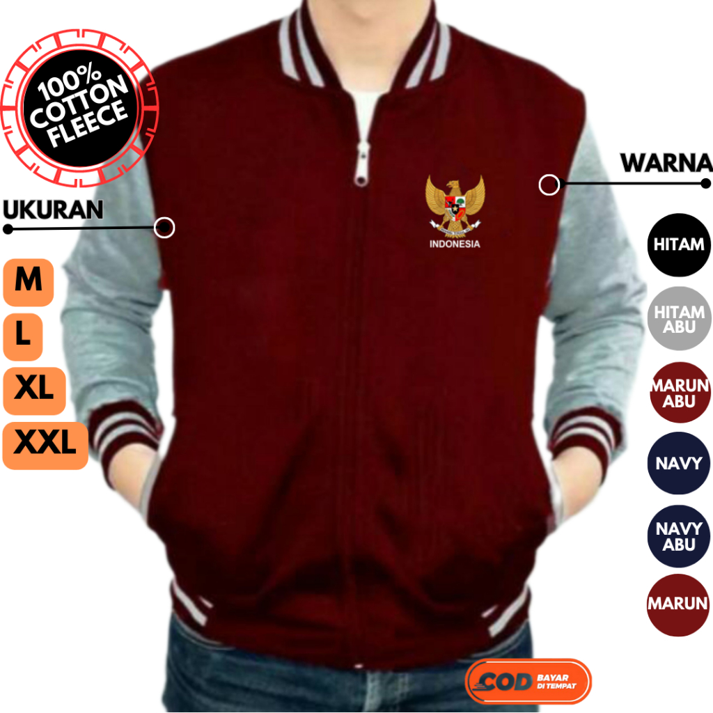 Jaket Baseball Garuda Pria Wanita Cowo Cewe Keren Premium Original 100% Cotton Fleece Tebal Halus Im