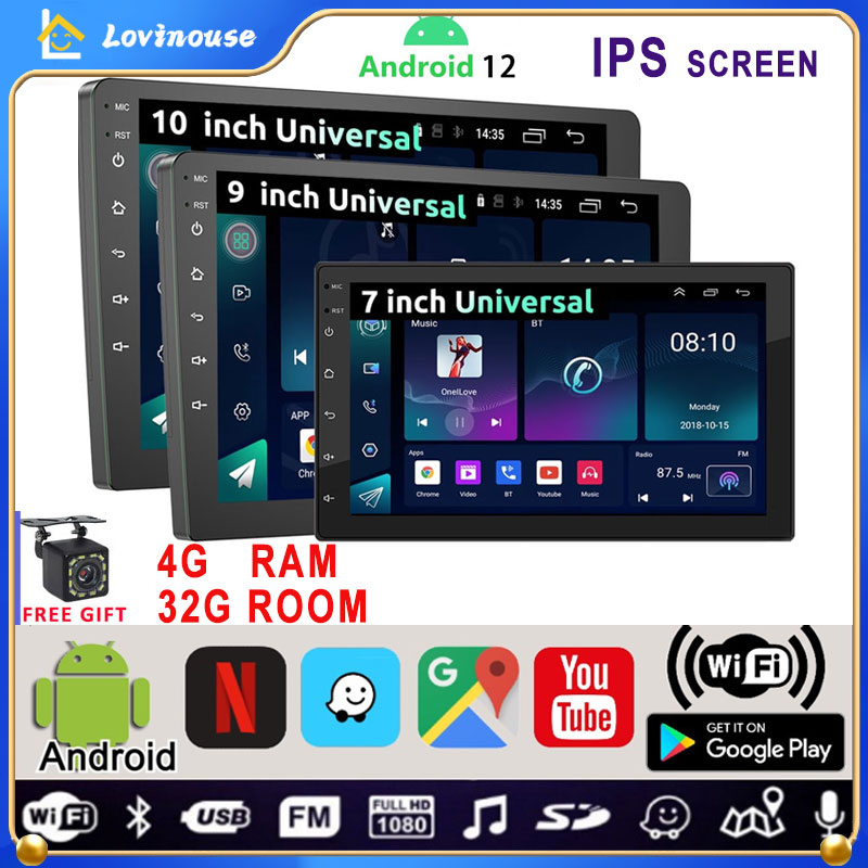 4+32G Universal Android Head Unit Untuk Semua Double Din Mobil 7/9/10 Inch IPS Screen Android 12 Mobil Radio Multimedia Player GPS Navigation Support WIFI/GPS/Mirrorlink/Split Screen/DSP/Tombol Stir Control/Carplay/Android Auto