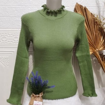 Atasan Rajut Wanita Turtleneck - Kerah Tinggi Lengan Pendek - Kaos Turtleneck Rib Turtleneck Lengan Pendek - Kaos Viral Korea Style