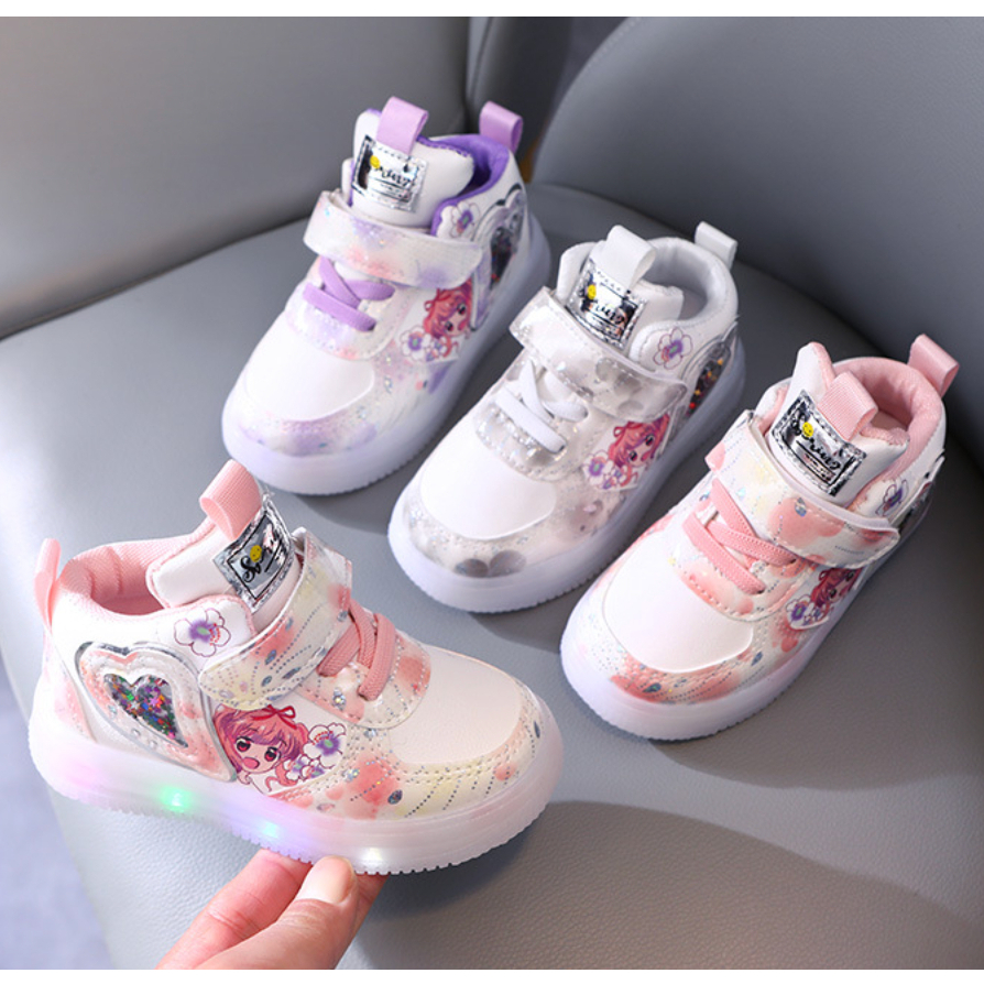 babyfit SAKURA STAR sepatu glitter sneakers lampu led anak perempuan import gs-0529