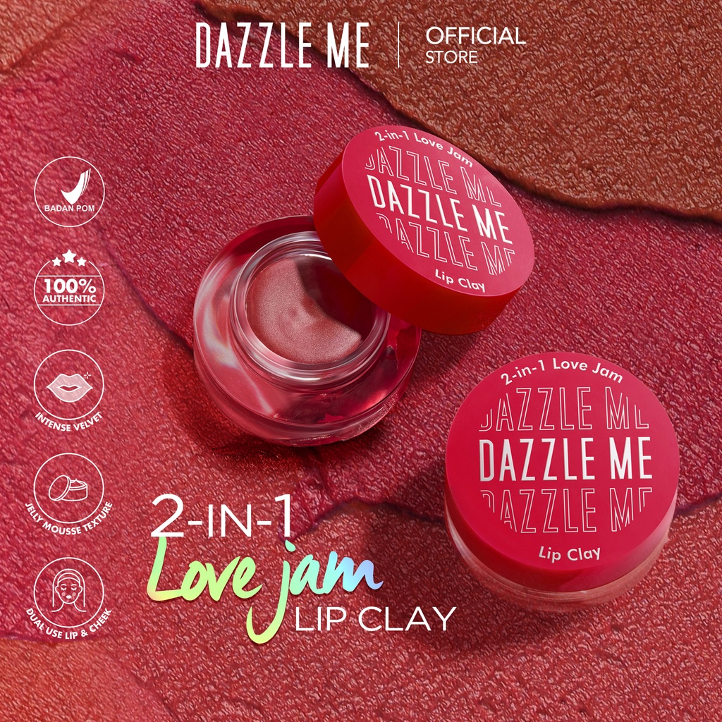 DAZZLE ME 2 in 1 Love Jam Lip Clay | Tahan Air Kepekatan Warna tinggi Lip Mud Dua Fungsi Soft Jelly Mousse Lipstik Cheek Blusher