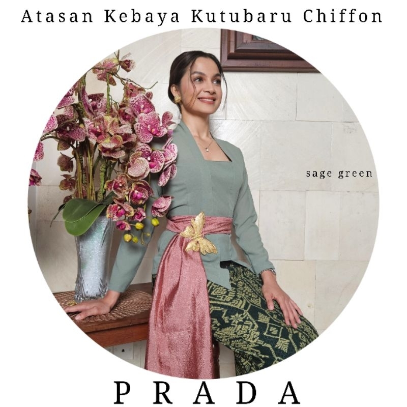 Atasan Kebaya Kutubaru Bali Lengan Panjang Chiffon Prada