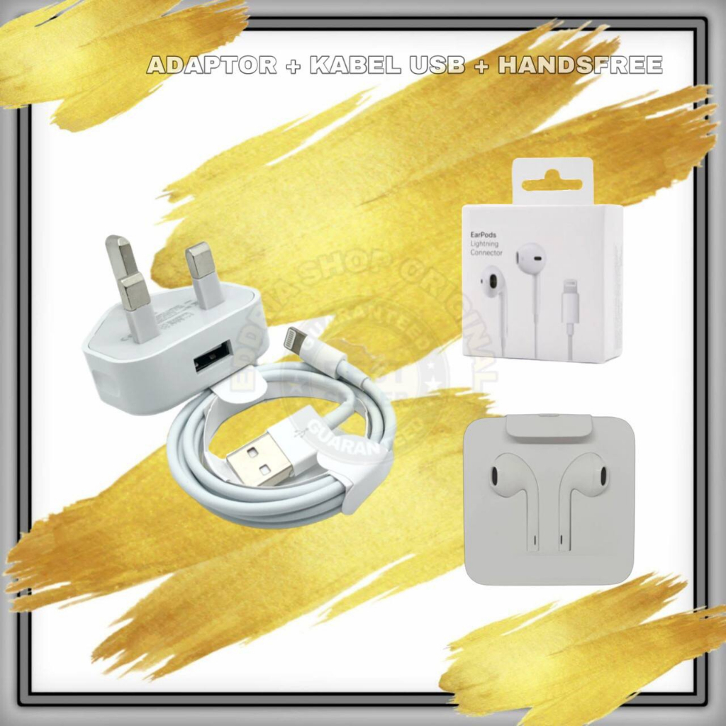 ADAPTOR CHARGER CASAN HANDSFREE IPHONE FULLSET 3PCS